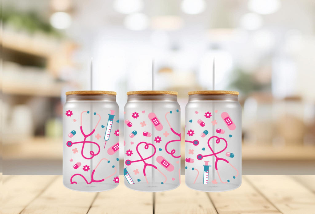 Pink Nurse 16oz Cup Wrap: UV DTF Tumbler Decal