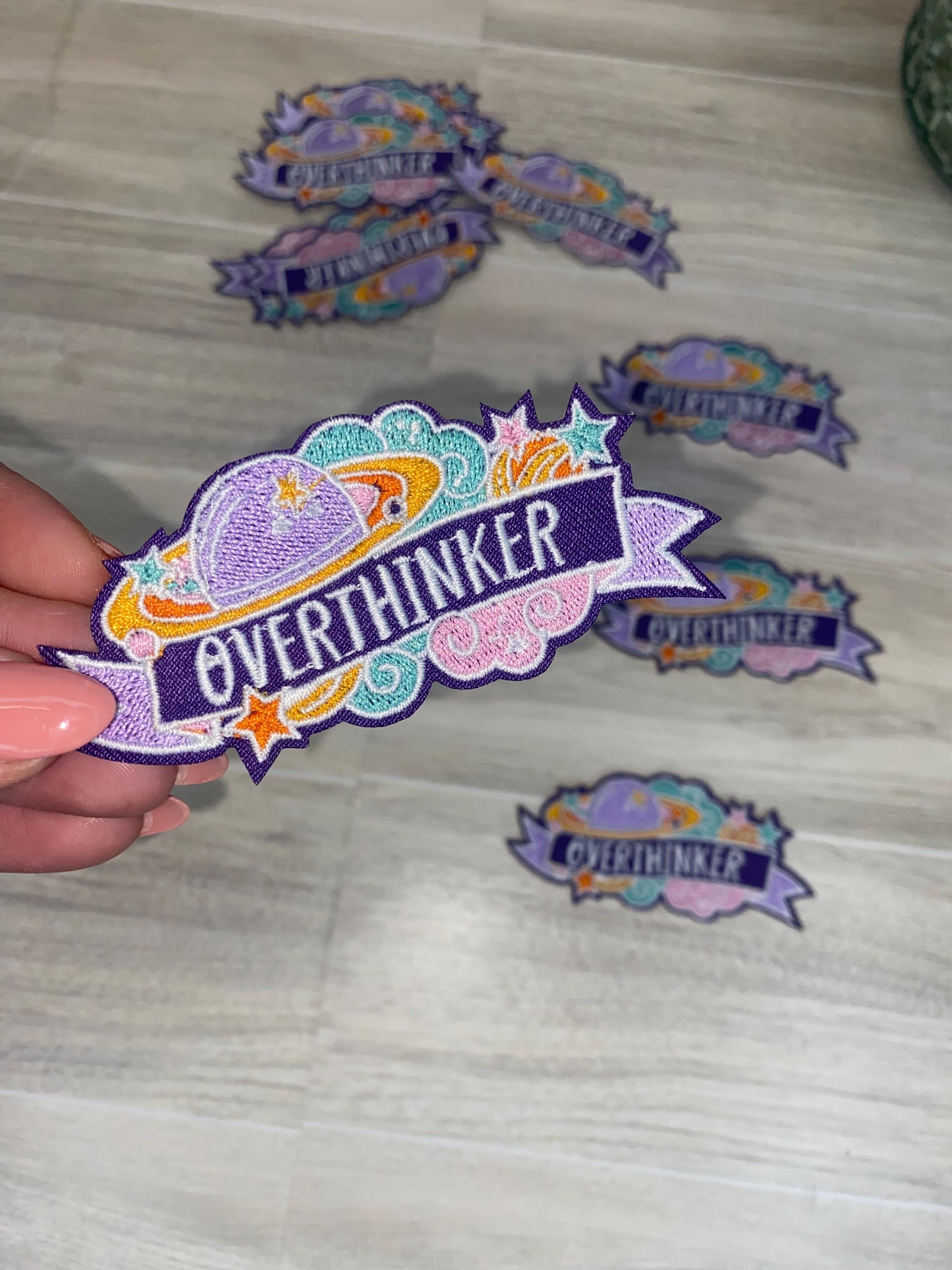 Over Thinker Embroidered Iron-On Patch, Space Themed, iron on, overthinker, overthinking