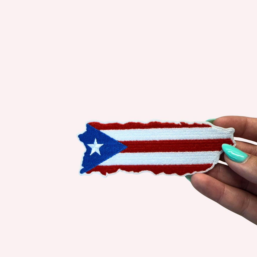 Puerto Rico Flag Patch – Island Shape Embroidered Iron-On Patch | Boricua Pride | 3.5” Puerto Rican Flag Patch | Travel & Heritage Patch
