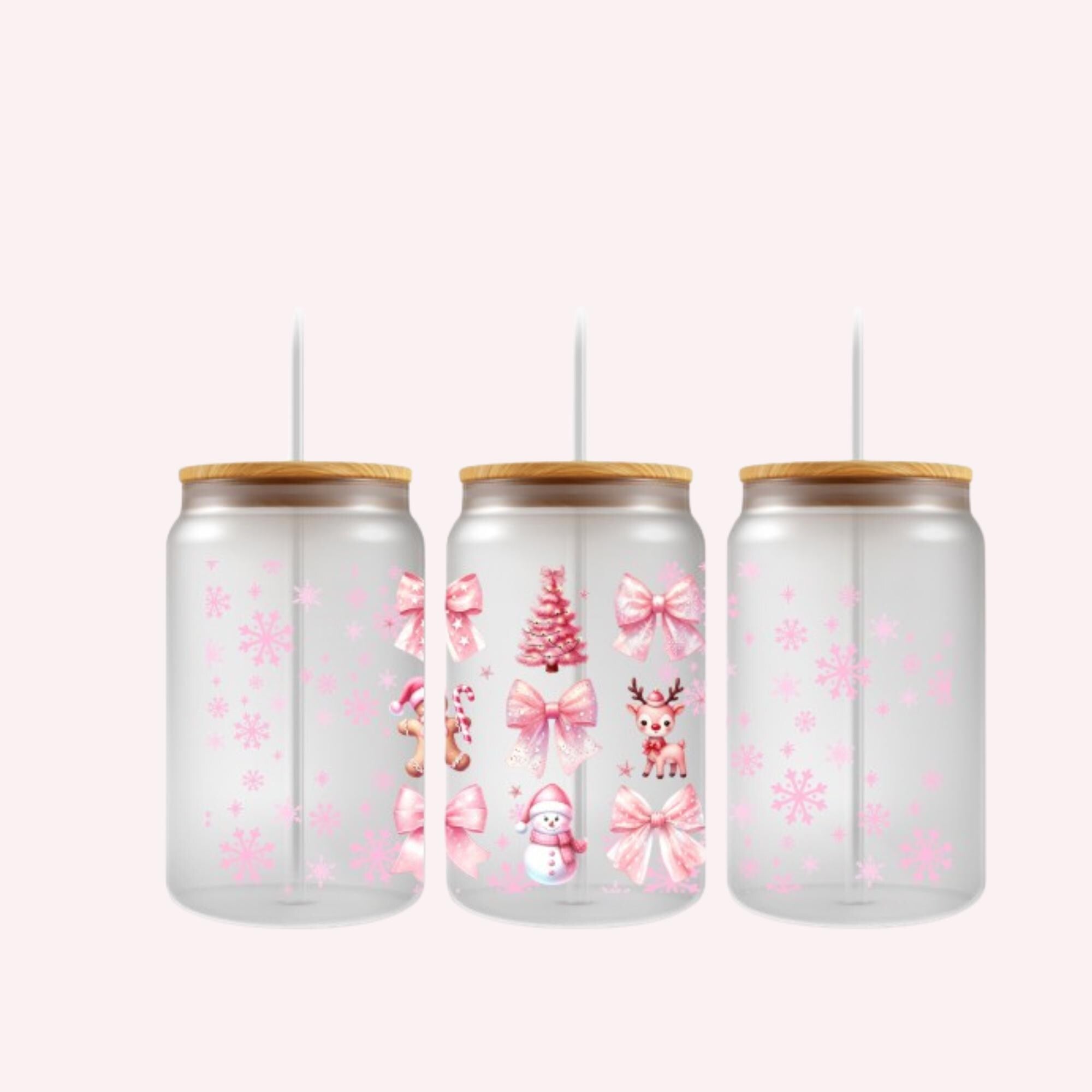 All pink Christmas  UV DTF 16oz Tumbler Wrap