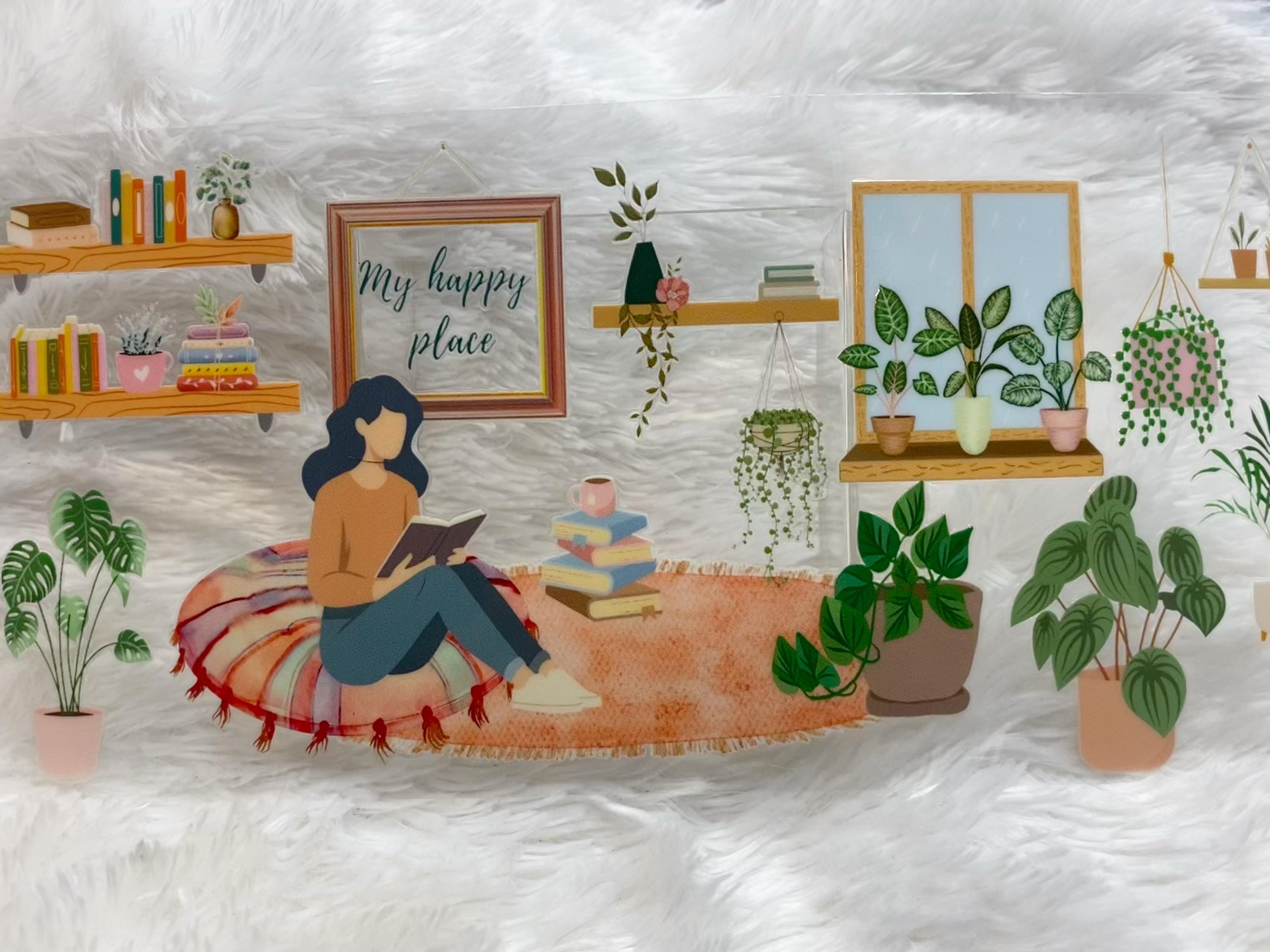 Plant Lover, UV DTF 16oz wrap, My Happy Place, Sitting with plants, Book Lover
