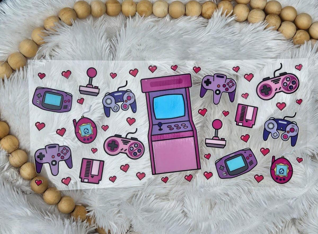 Girl Gamer 16oz Tumbler Wrap. Pink & Purple UV DTF Design