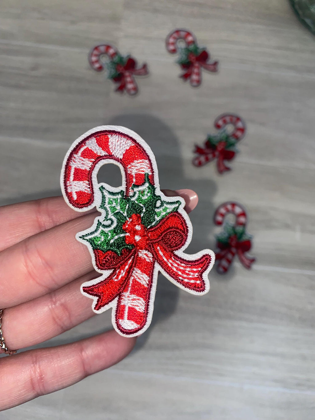 Embroidered Candy Cane Iron On Patch - Holiday Festive Accessory
