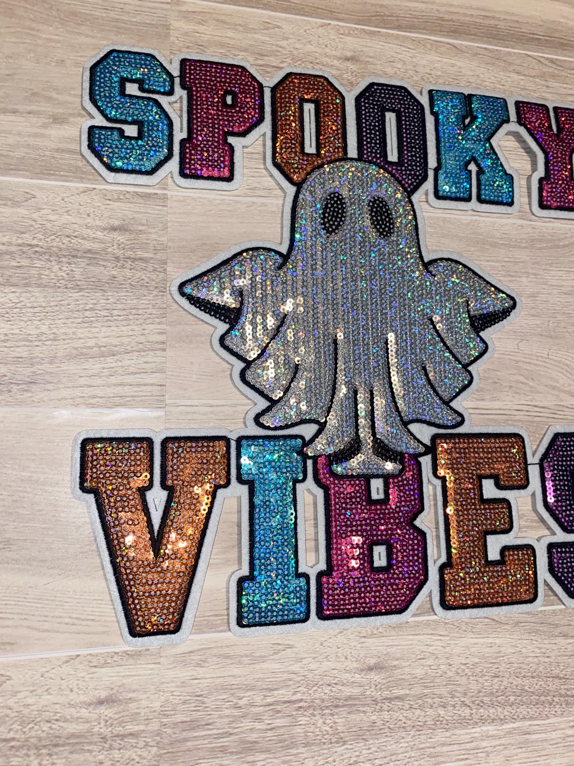 Sequin "SPOOKY" Iron-On Patch: Large Halloween Letter Applique