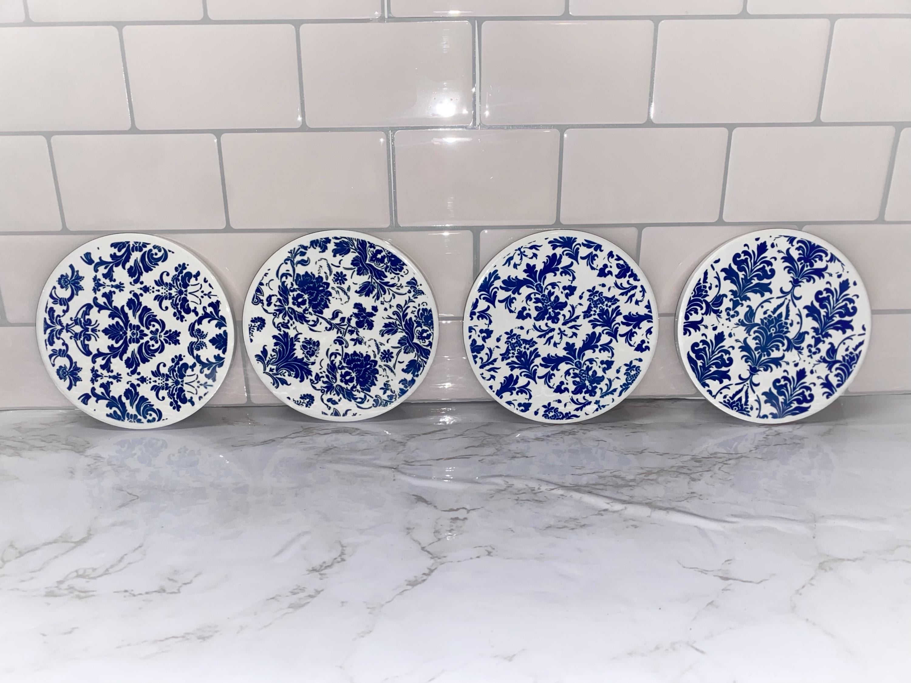 Blue Damask Coasters: Elegant Classic Pattern Home Decor