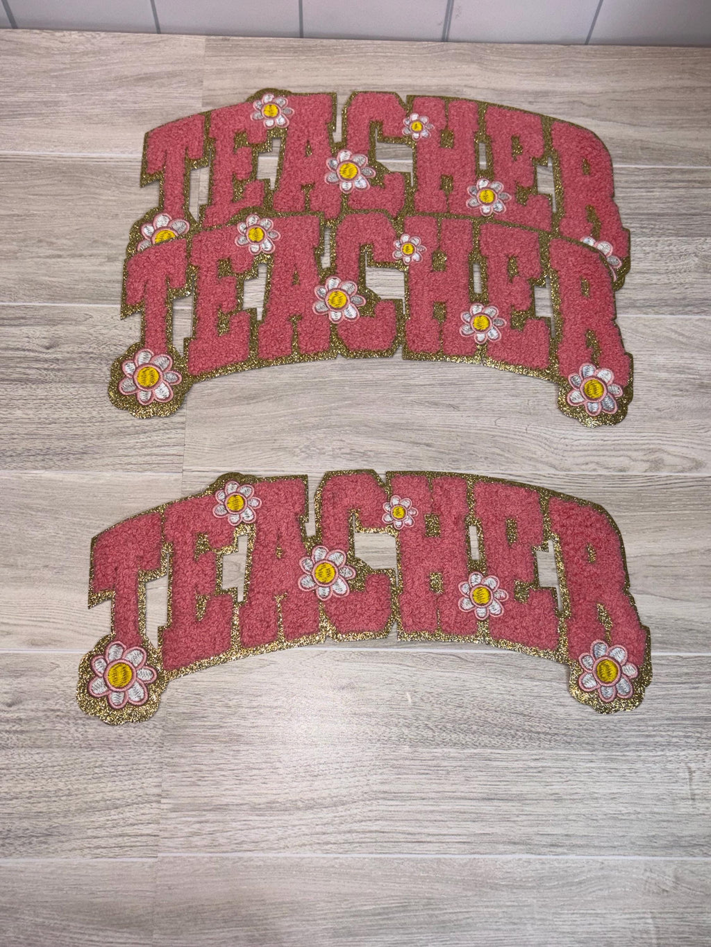 Teacher Chenille Patch (9”) | Pink Floral Letter Design