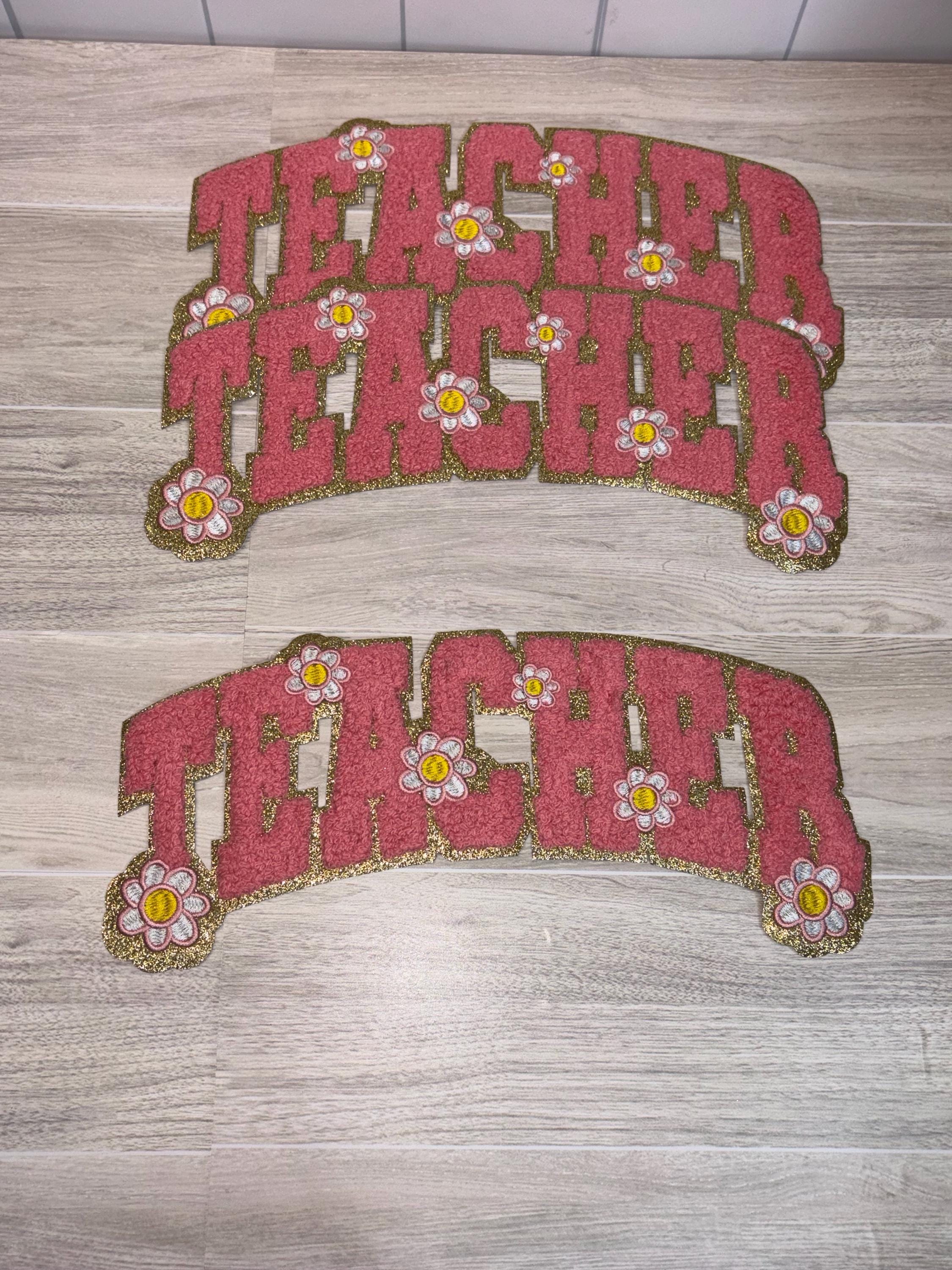 Teacher Chenille Patch (9”) | Pink Floral Letter Design