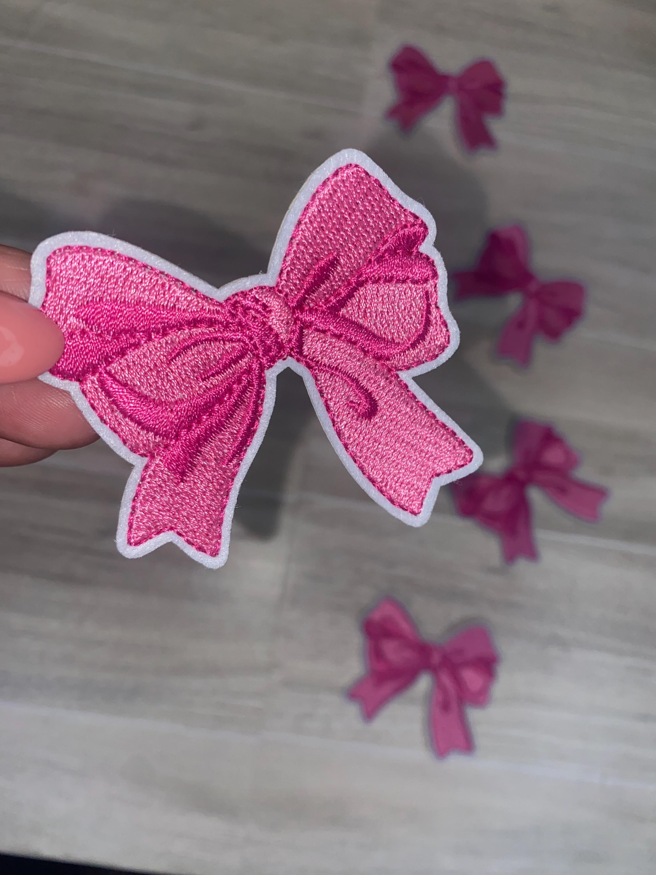 Pink Bow Embroidered Iron-On Patch – Girly Applique