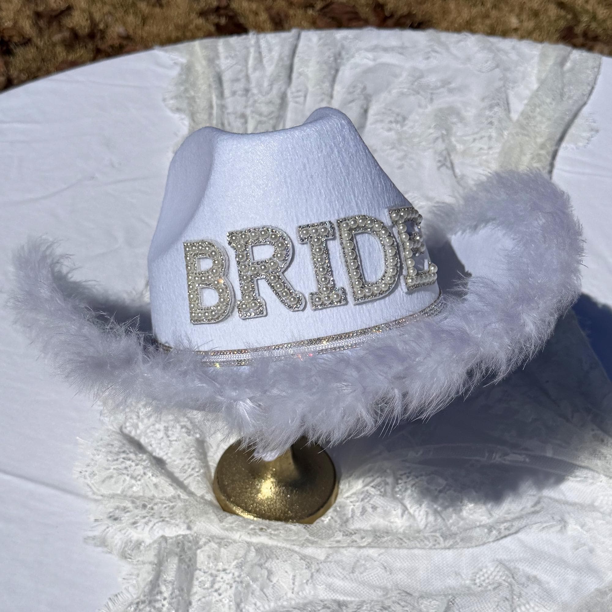 The Party Hat | Bride Cowgirl Hat with Pearl Lettering | White Western Bride Hat | Bachelorette Hat | Bridal Party Hat | Nashville Bride