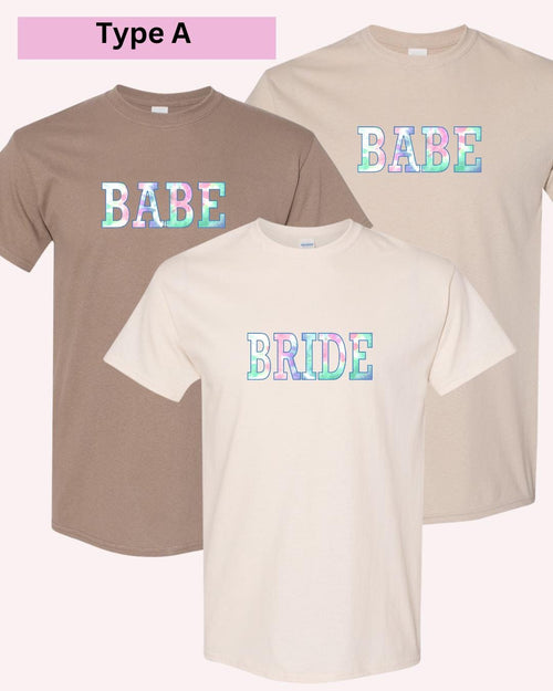 Bride & Babe Tie-Dye Bachelorette T-Shirts: Matching Bridal Party Tees