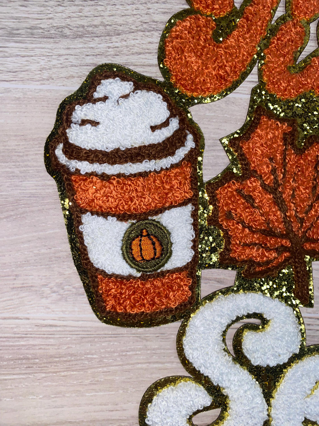 Fall Chenille Iron-On Patch: Pumpkin Spice, Football, Leaf Design