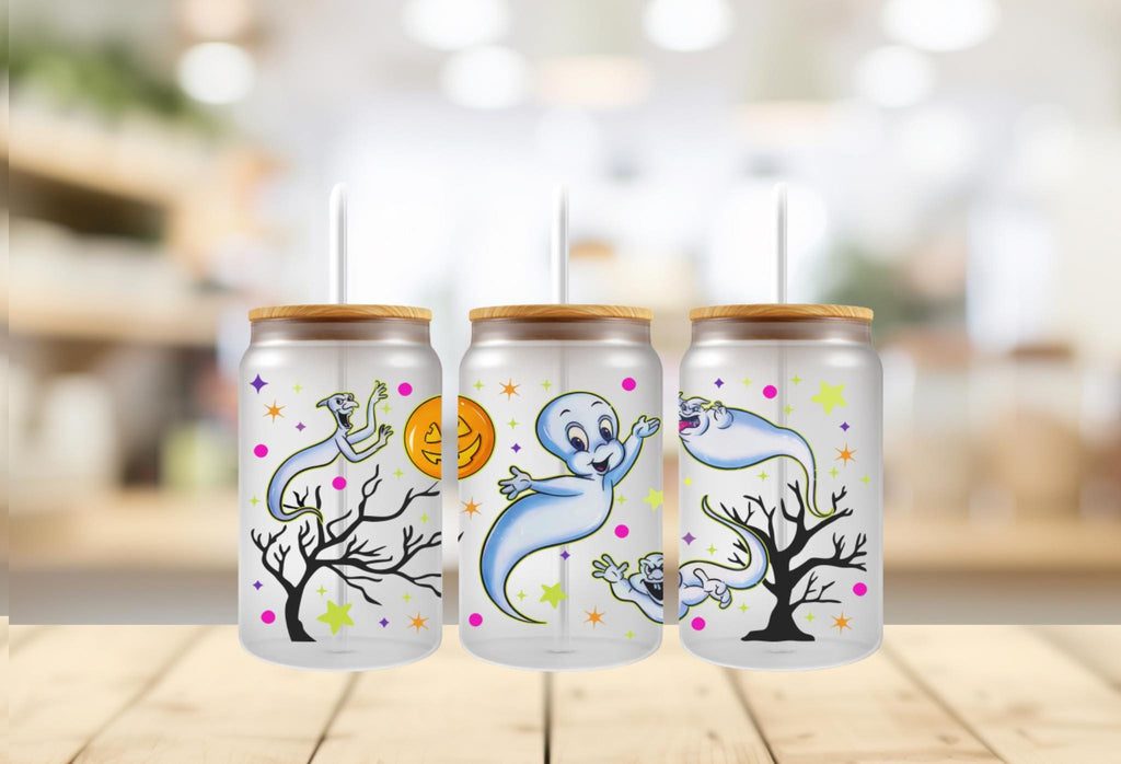 Halloween Ghost Cup Wrap: UV DTF 16oz Tumbler Design