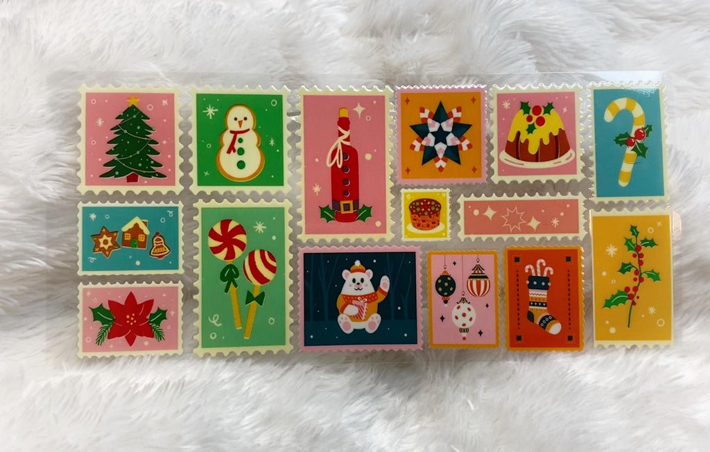 Christmas Stamps UV DTF 16oz Wrap: Tumbler Design