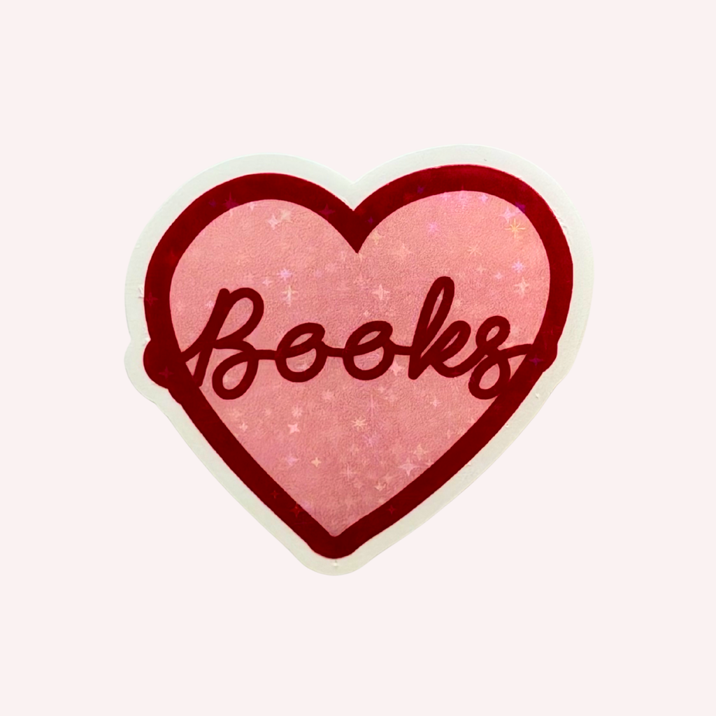 Books Heart Sticker | Cute Book Lover Sticker | Pink Heart Holographic Sticker | Bookish Decal | Laptop & Water Bottle Sticker