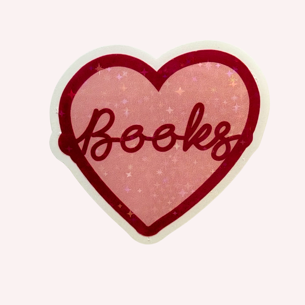 Books Heart Sticker | Cute Book Lover Sticker | Pink Heart Holographic Sticker | Bookish Decal | Laptop & Water Bottle Sticker