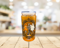 Vintage Halloween Snow Globe Tumbler – 16 oz Orange Glitter Cup, Gothic Skeleton Ghost Tumbler, Spooky Season Cup