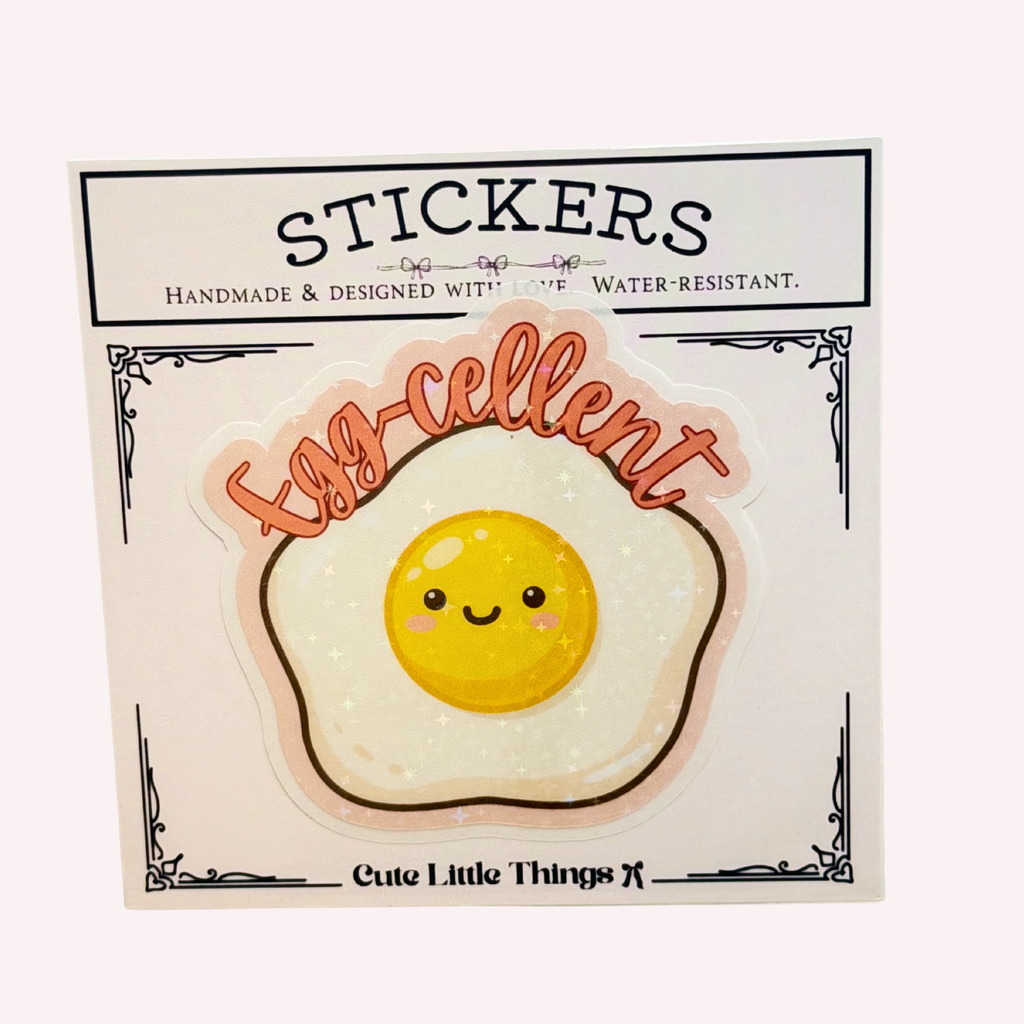 Egg-cellent Sticker | Cute Egg Sticker | Funny Breakfast Holographic Sticker | Food Pun Decal | Laptop & Water Bottle Sticker