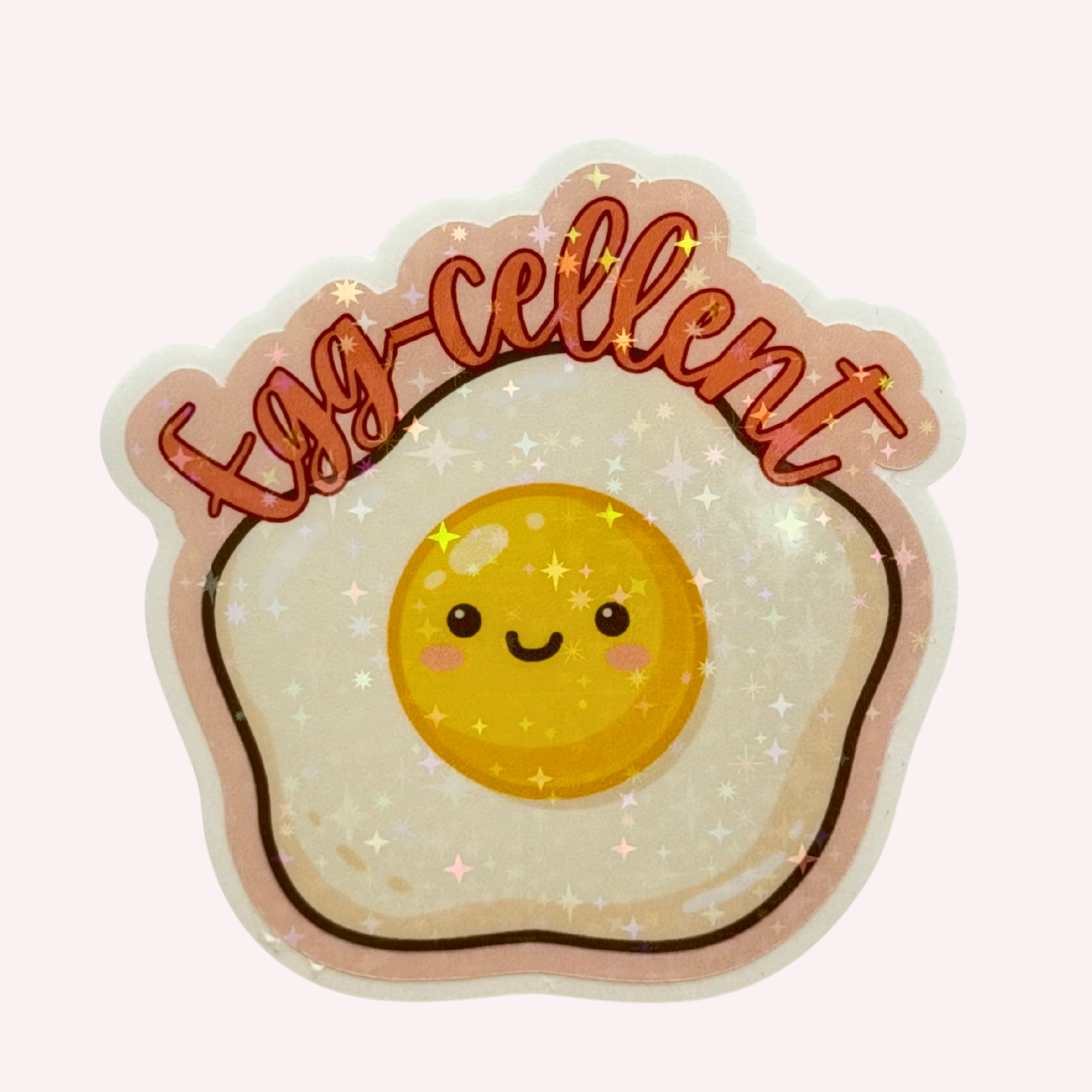 Egg-cellent Sticker | Cute Egg Sticker | Funny Breakfast Holographic Sticker | Food Pun Decal | Laptop & Water Bottle Sticker