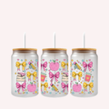 Pastel Teacher Cup Wrap | Cute Teacher Glass Can Wrap with Coffee Cups Apples & Bows | Teacher Appreciation Gift | 16oz Libbey UV DTF Wrap
