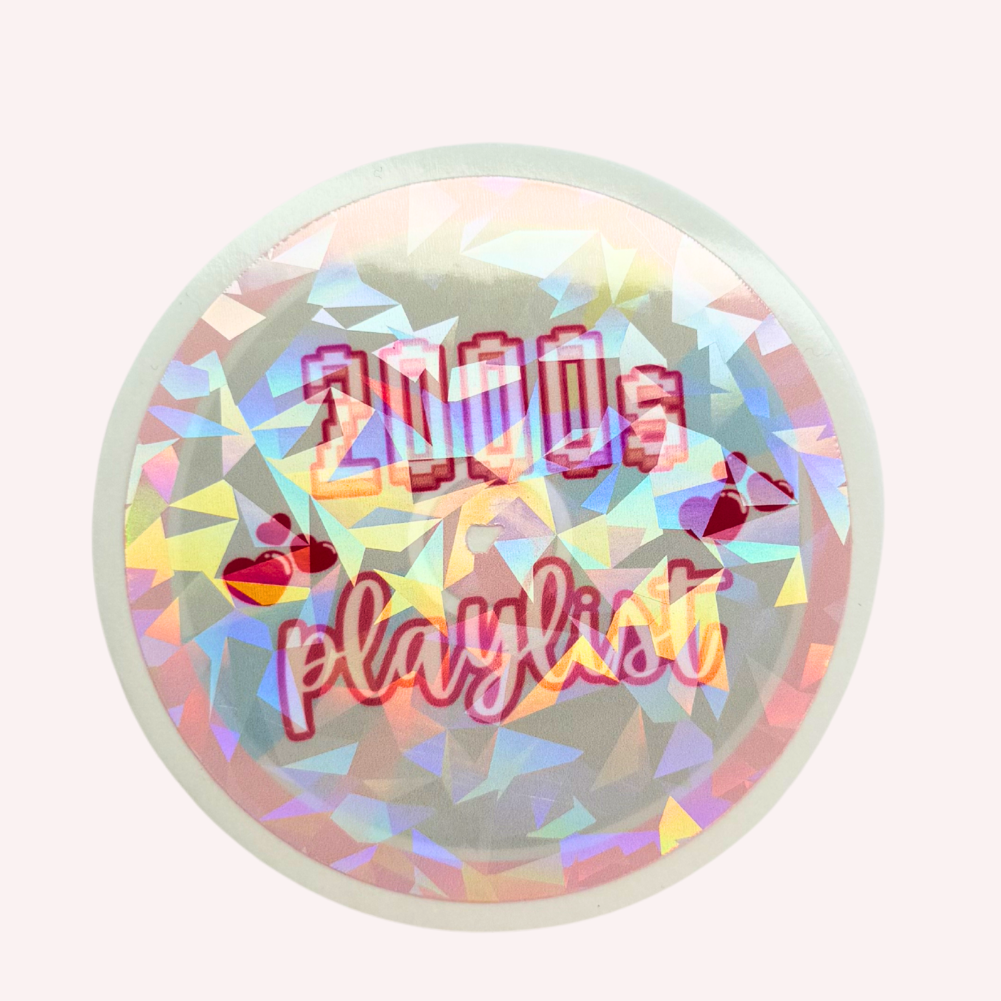 Retro 2000s Playlist CD Sticker | Pink & Silver Y2K Holographic Vinyl Sticker | Music Lover Laptop Decal | Water-Resistant Sticker