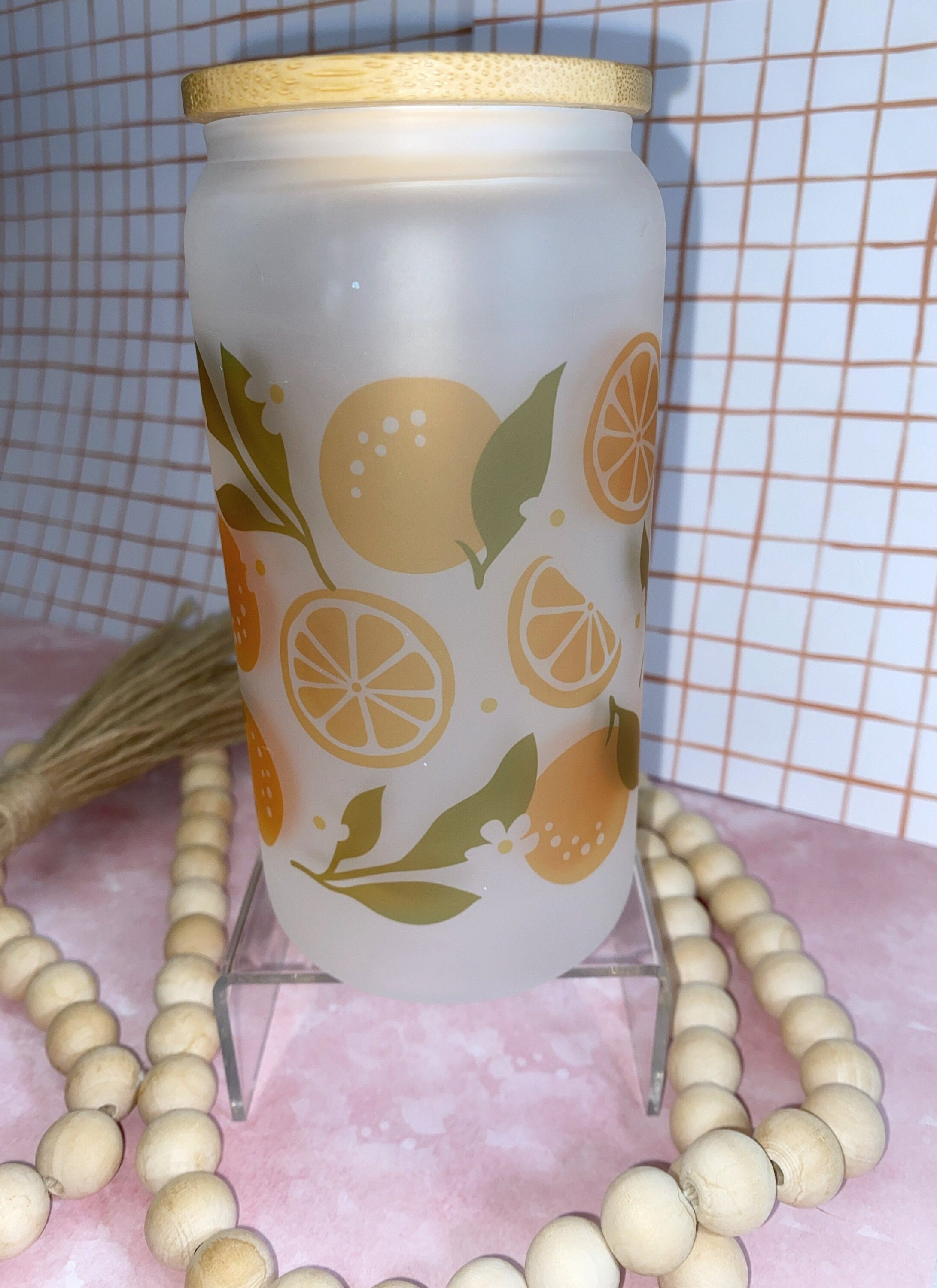 Frosted Beer Can Glass - Oranges themed