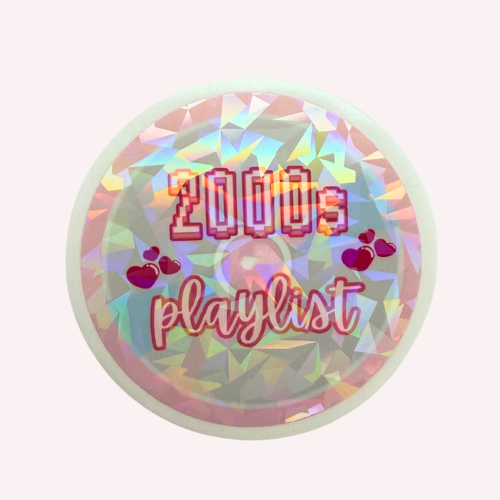 Retro 2000s Playlist CD Sticker | Pink & Silver Y2K Holographic Vinyl Sticker | Music Lover Laptop Decal | Water-Resistant Sticker
