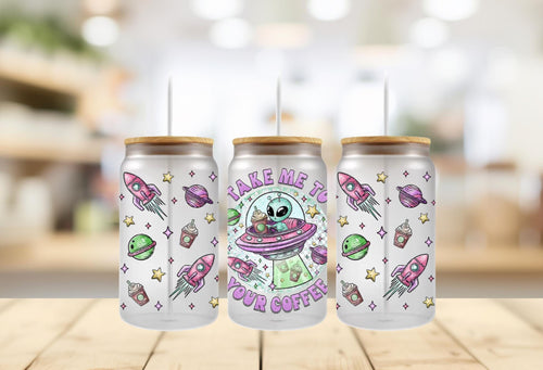 Alien Coffee Cup Wrap: "Take Me to Your Coffee" UVDTF 16 oz