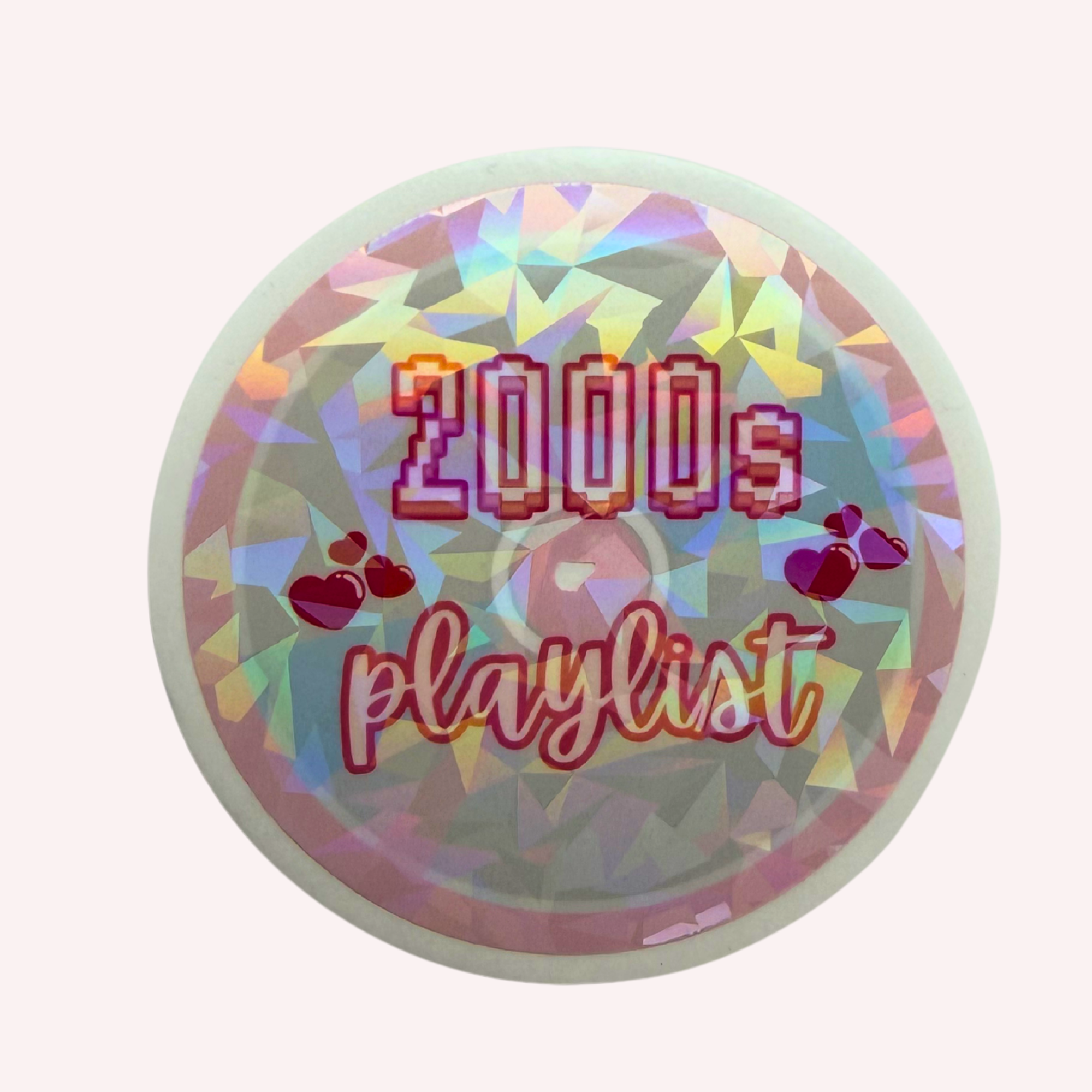 Retro 2000s Playlist CD Sticker | Pink & Silver Y2K Holographic Vinyl Sticker | Music Lover Laptop Decal | Water-Resistant Sticker
