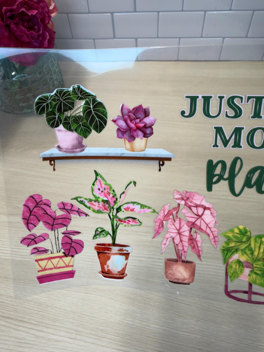 Just One More Plant UVDTF Cup Wrap – Pink Plants for the Girly Green Thumb