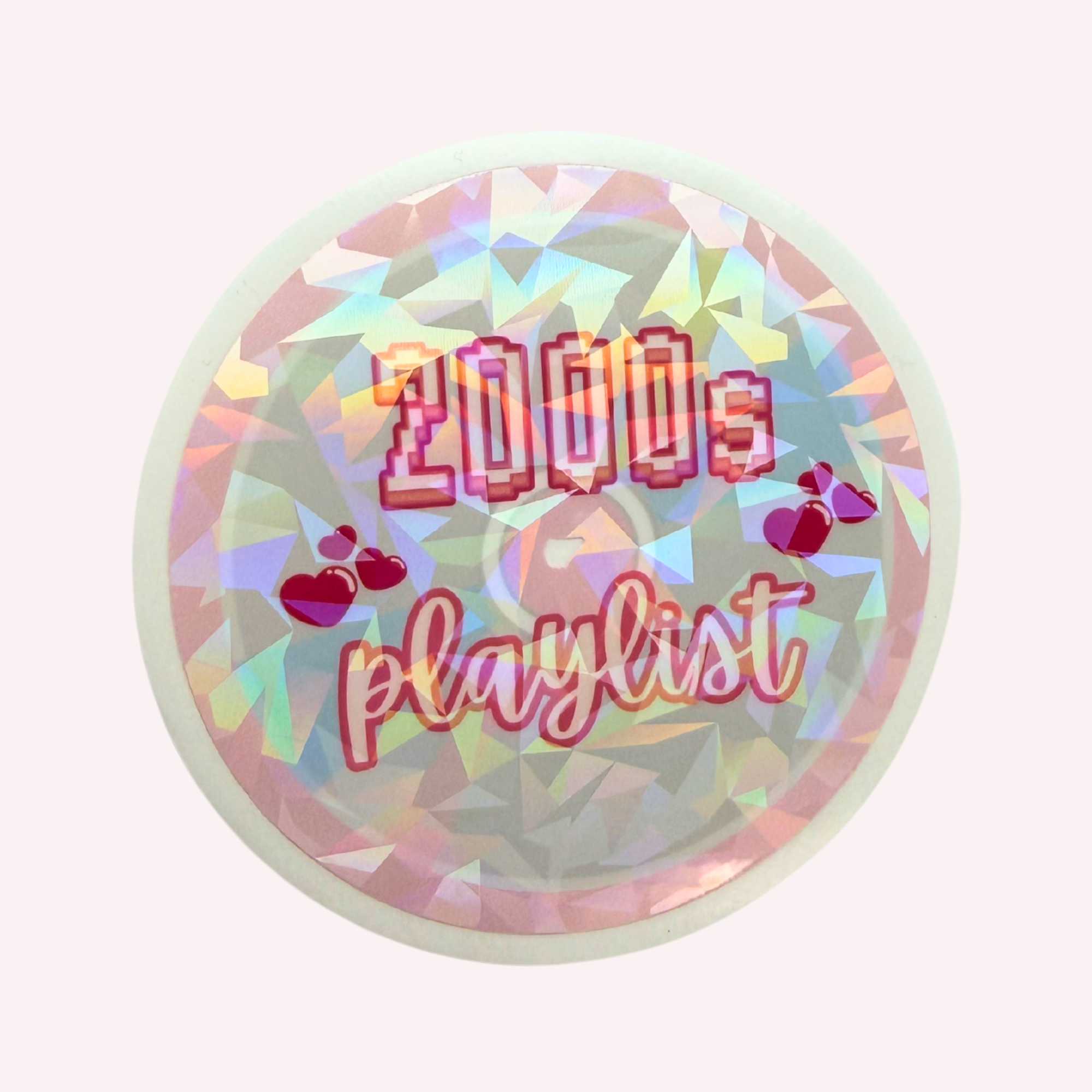 Retro 2000s Playlist CD Sticker | Pink & Silver Y2K Holographic Vinyl Sticker | Music Lover Laptop Decal | Water-Resistant Sticker