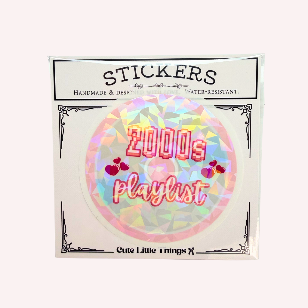 Retro 2000s Playlist CD Sticker | Pink & Silver Y2K Holographic Vinyl Sticker | Music Lover Laptop Decal | Water-Resistant Sticker