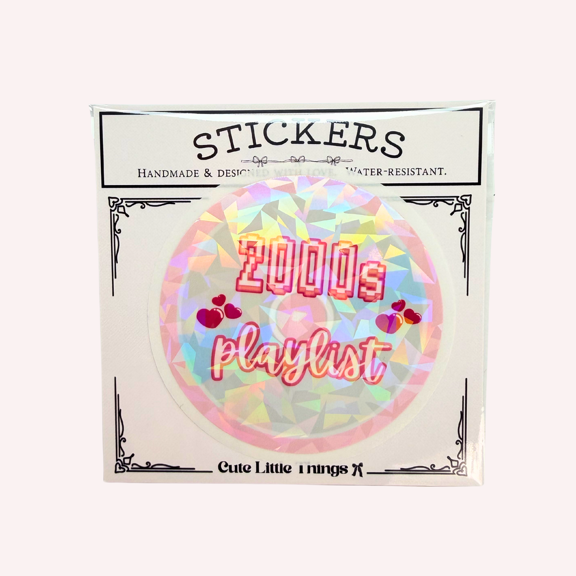 Retro 2000s Playlist CD Sticker | Pink & Silver Y2K Holographic Vinyl Sticker | Music Lover Laptop Decal | Water-Resistant Sticker
