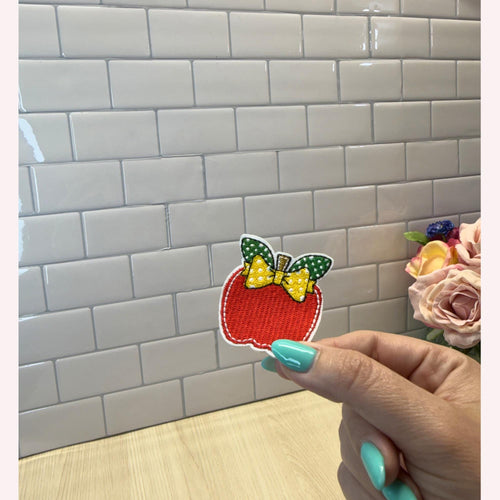 Apple Patch with Bow – Cute Teacher Embroidered Iron-On Patch | Polka Dot Bow Apple | Back to School Gift | Teacher Appreciation