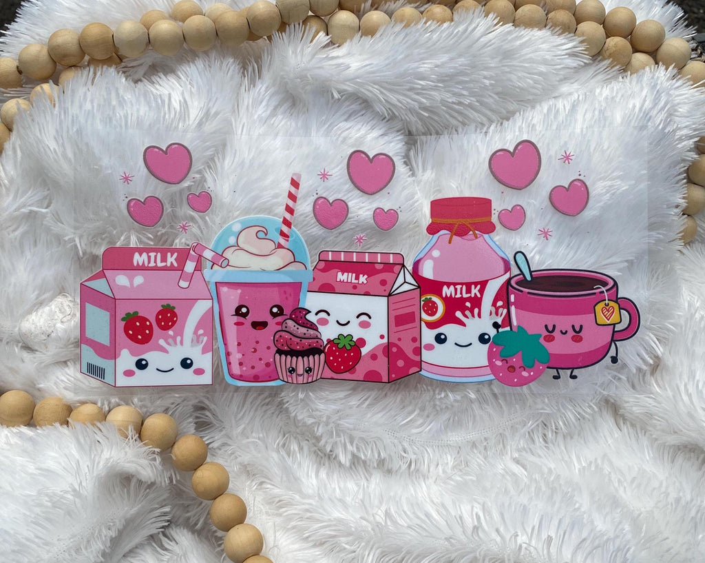 Cute Milk Theme, UV DTF 16oz wrap, Milk & Tea