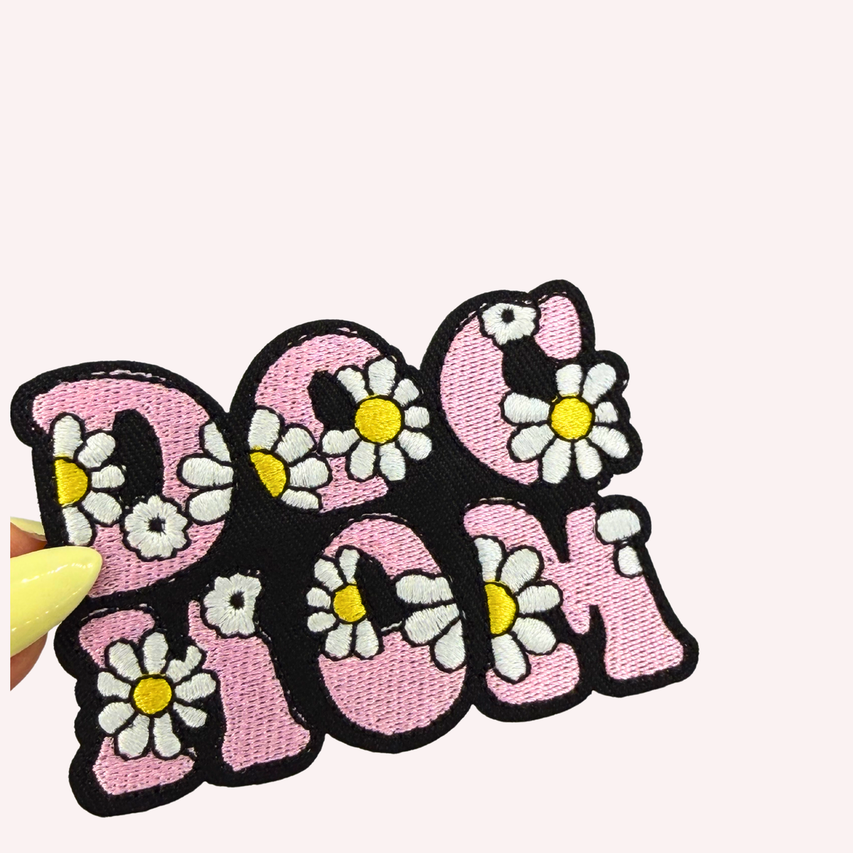 Dog Mom Embroidered Iron-On Patch – Pink Floral Dog Mom Patch, Daisy Pet Lover Patch, Cute Dog Mama Gift