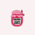 Reading Is My Jam Embroidered Iron-On Patch – Pink Book Lover Patch, Cute Reader Gift, Bookish Jacket & Tote Bag Patch