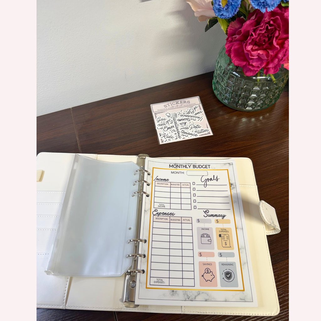 Marble Budget Binder with Cash Envelopes & Stickers – A5 Budget Planner – Cash Stuffing Binder – Monthly Budget & Expense Tracker