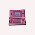 Pink Game Over Gamer Embroidered Iron-On Patch – Retro Handheld Gaming Patch, Y2K Gamer Patch, Cute Backpack & Jacket Patch