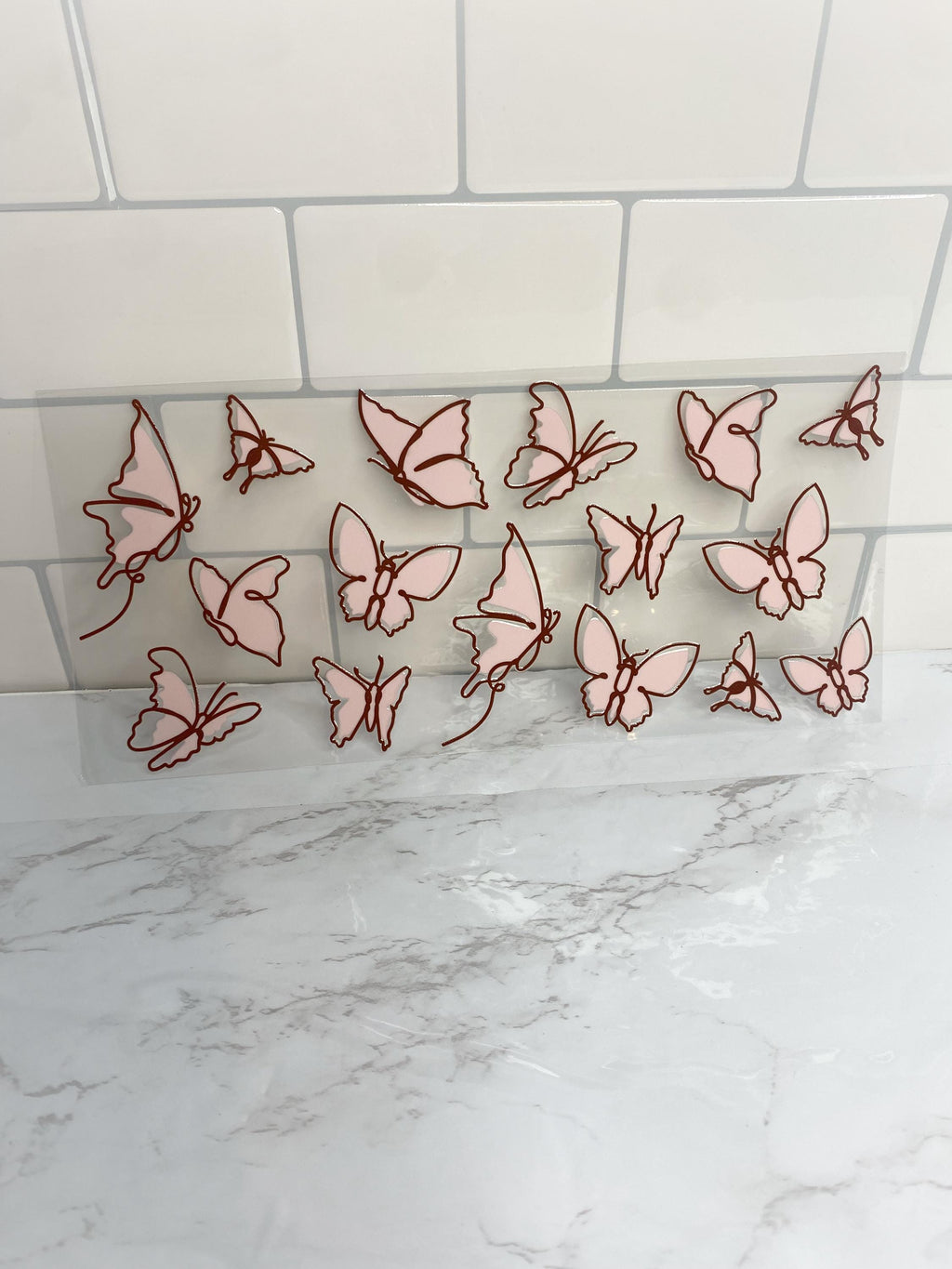 Pink Butterflies, UV DTF 16oz wrap, Butterfly cup wrap