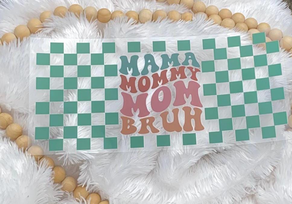Retro Mama to Bruh UV DTF Wrap: 16oz Tumbler Decal