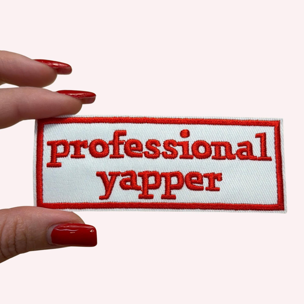 Professional Yapper Iron On Patch, Embroidered Patch - Red & White Funny Patch | Tote, Jacket and Backpack Applique