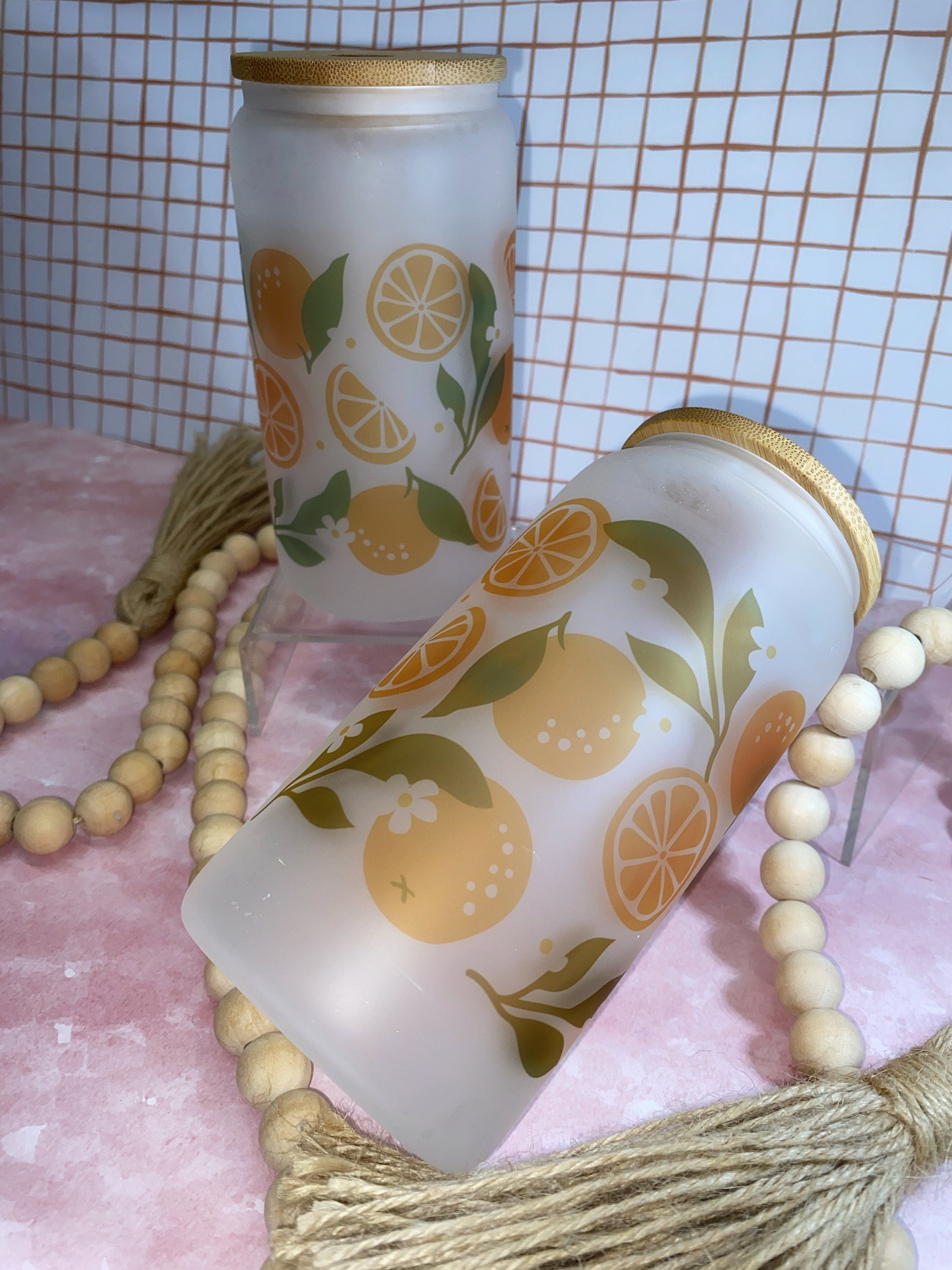 Frosted Beer Can Glass - Oranges themed