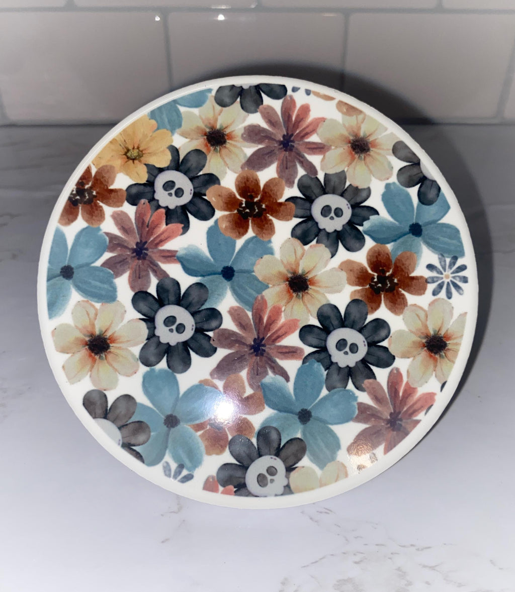 Fall Floral Skeleton Coasters: Spooky Halloween Decor, Set of 4