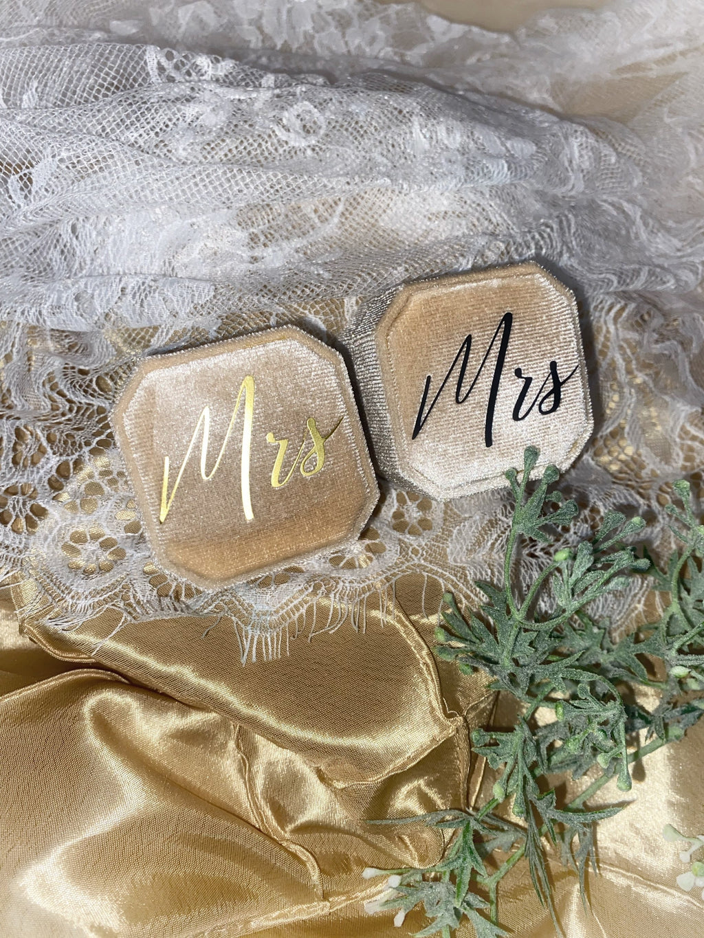 Corduroy Mrs. Ring Box: Bride Gift, Gold/Black Lettering