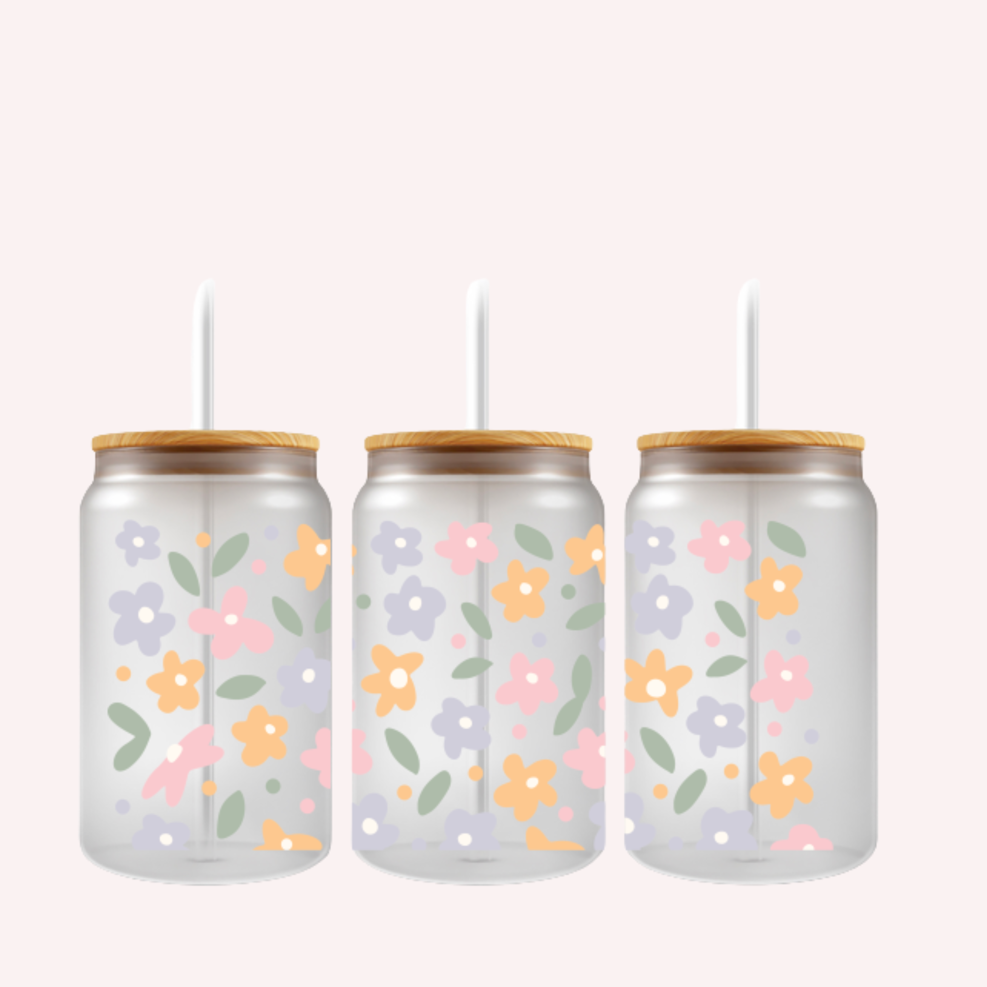 Pastel Floral Cup Wrap | Cute Soft Flower Glass Can Wrap | Minimal Aesthetic Libbey Cup Wrap | 16oz UV DTF Transfer Decal