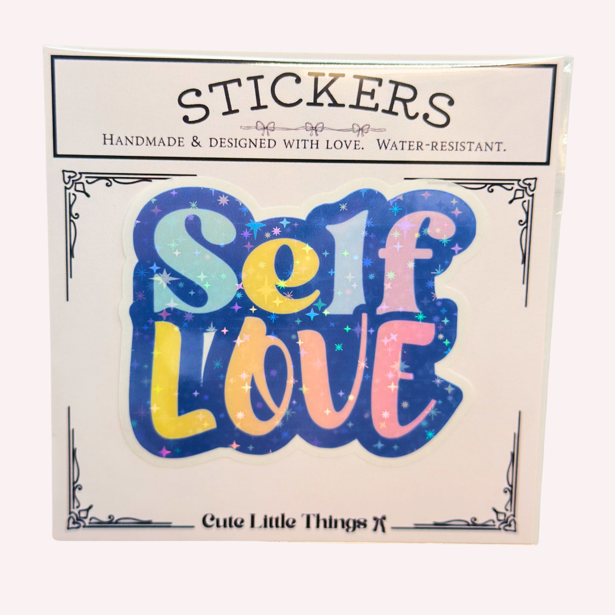Self-Love Holographic Vinyl Sticker | Pastel Positive Affirmation Sticker | Cute Mental Wellness Decal | Water-Resistant Sticker