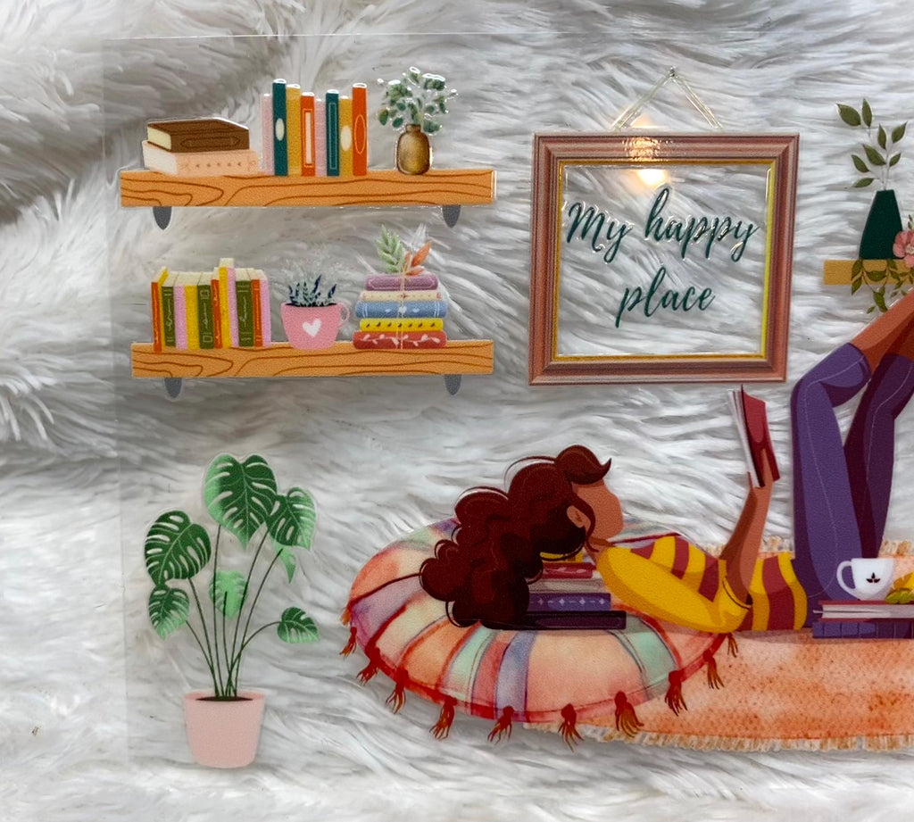 Plant and Book Lover 16oz Tumbler Wrap: My Happy Place UV DTF