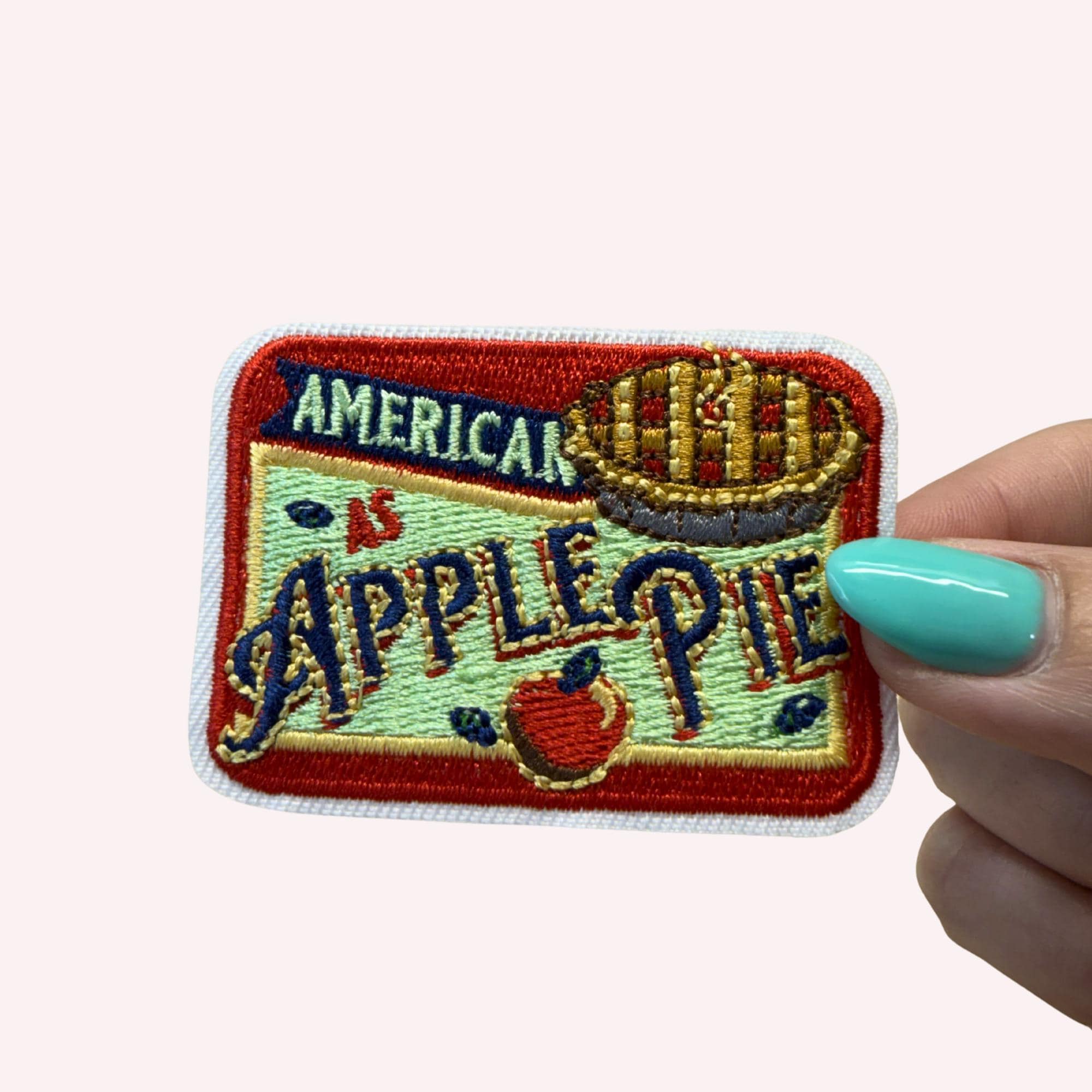 As American as Apple Pie Patch – Apple Pie Embroidered Iron-On Patch | Patriotic Americana Patch | Cute USA Aesthetic Badge