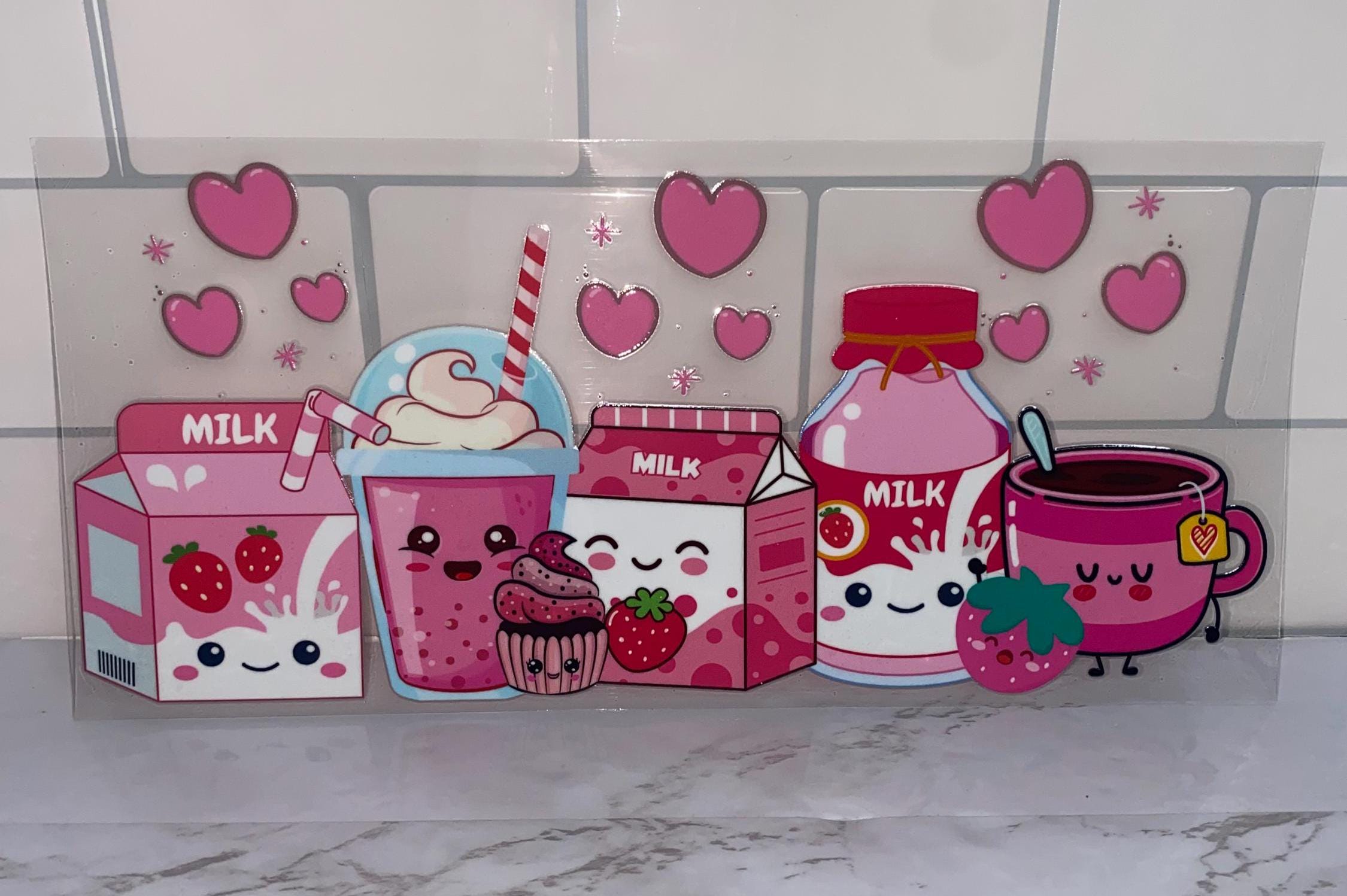 Cute Milk Theme, UV DTF 16oz wrap, Milk & Tea