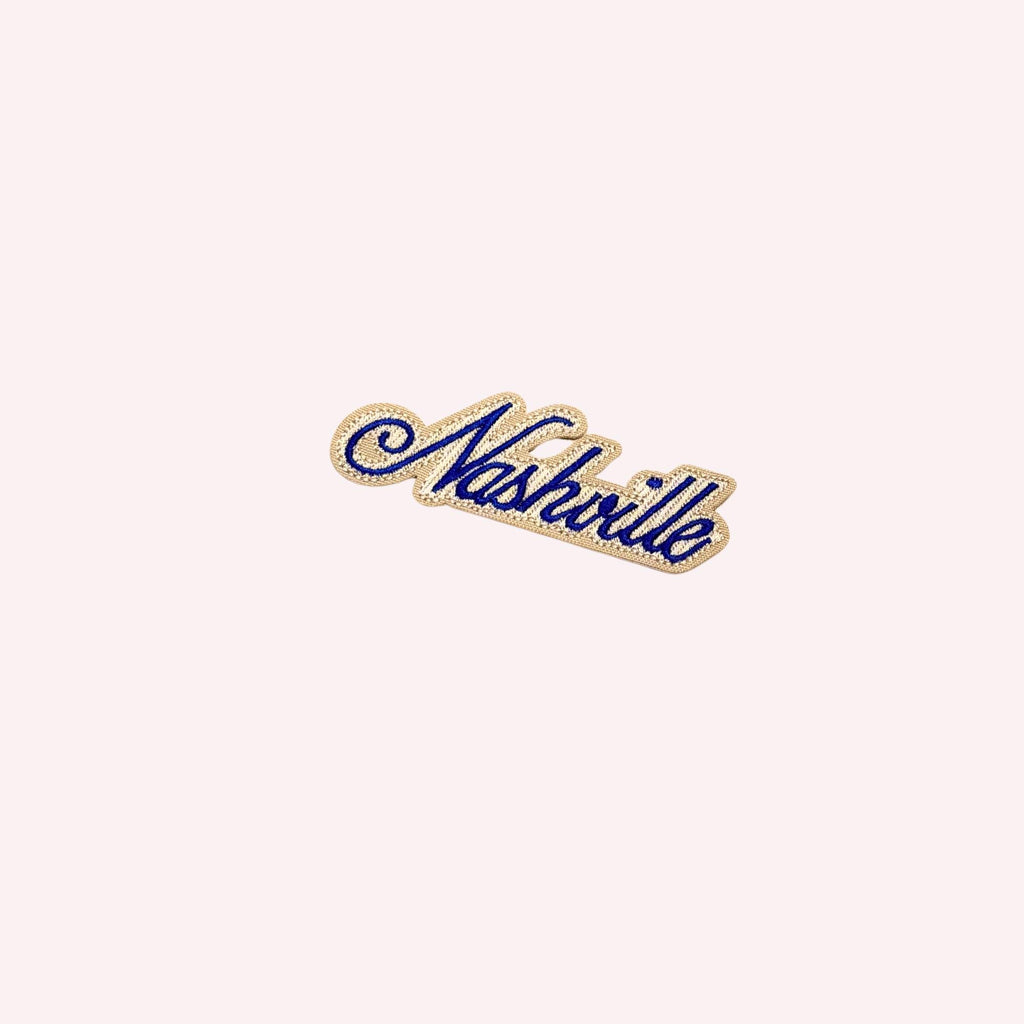 Nashville Patch – Navy Lettering on Beige Embroidered Iron-On Patch | Classy Western Aesthetic | Country Concert Outfit Accessory